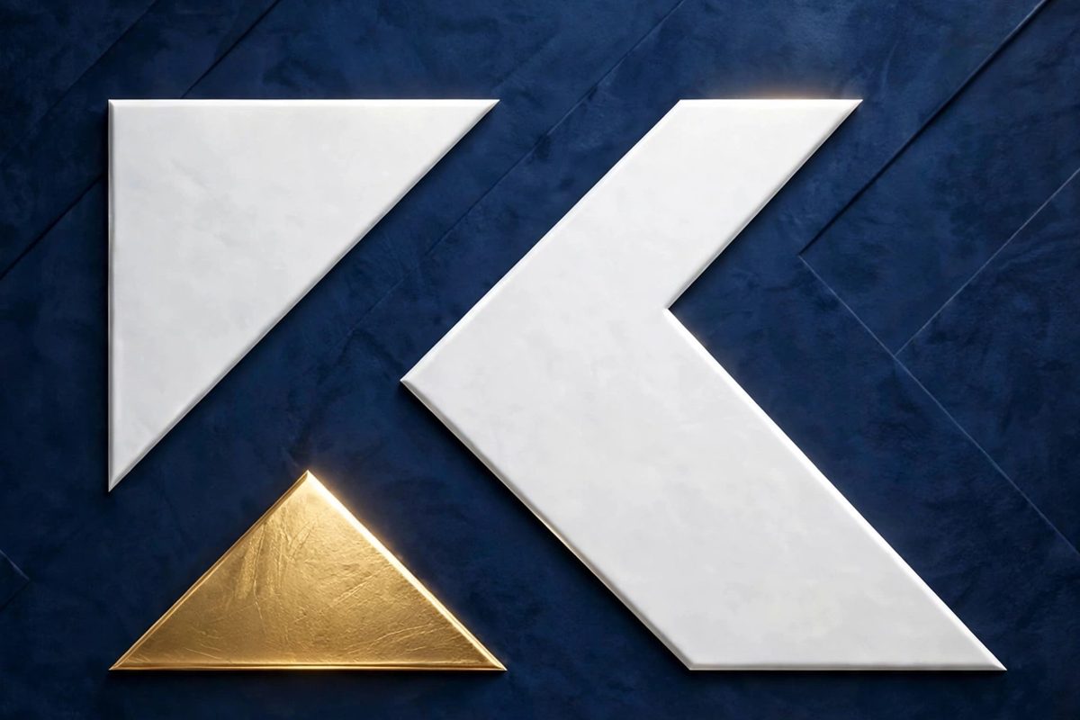 Il simbolo Kemet in marmo bianco e foglia d'oro su intonaco blu